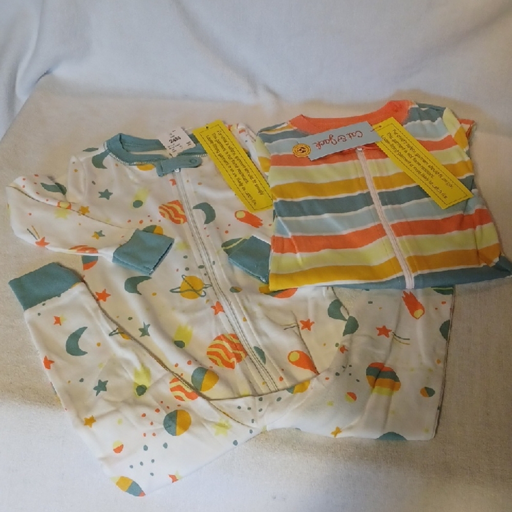 Cat & Jack Striped Baby Pajama Set - Orange and Blue 2 Pair 24 Month